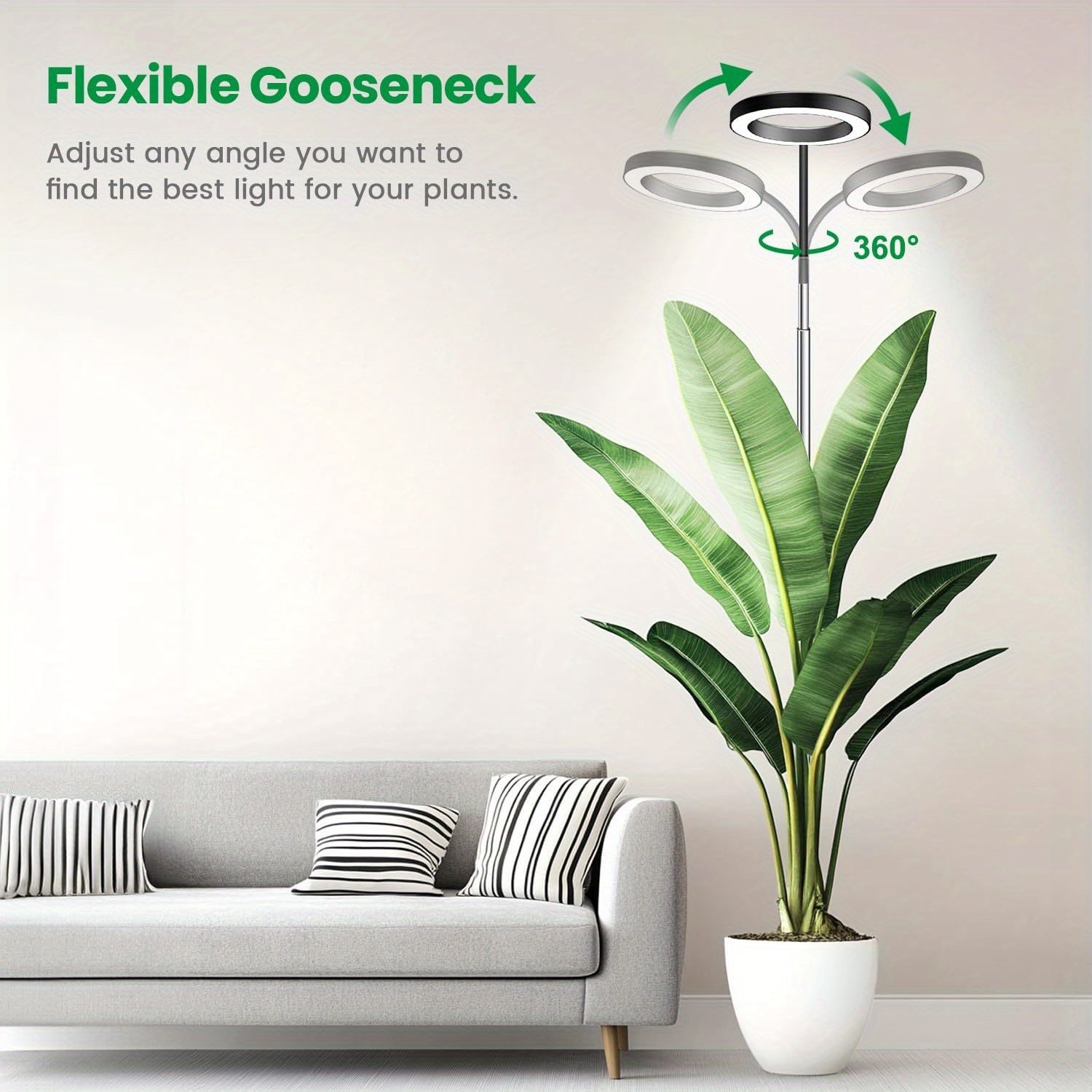 Plant Grow Light, Full Spectrum Indoor Grow Lamp with Gooseneck, 3 Color Temperature Modes & 10-Level Dimmable, 3/6/12H Timer, 65-Inch Tall, Ideal for Large Plants