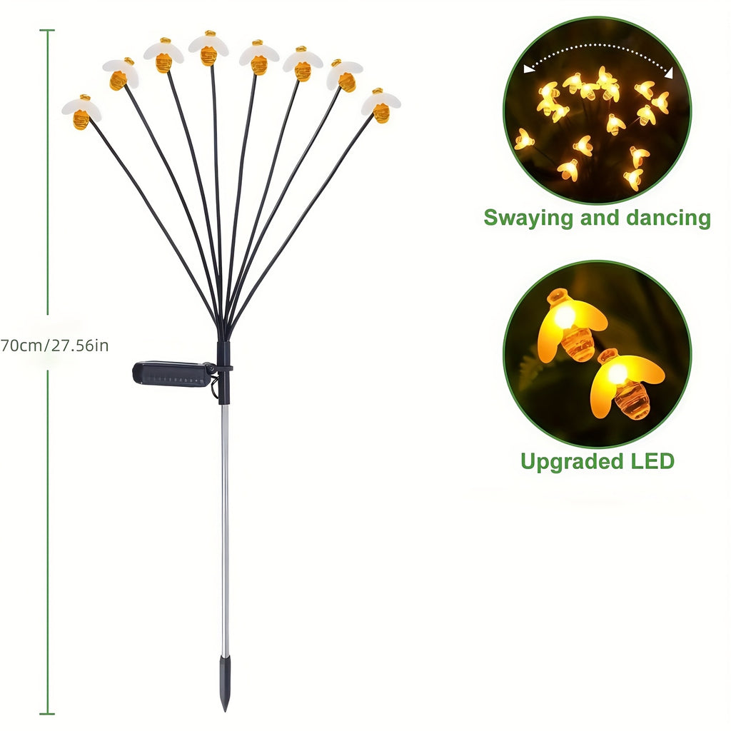 1PC Solar Bee Light Outdoor 8-Head Bee Solar Light Suitable for Garden Path Fence Courtyard Patio Walkway Decorative Lighting Perfect for Outdoor and Holiday Decoration