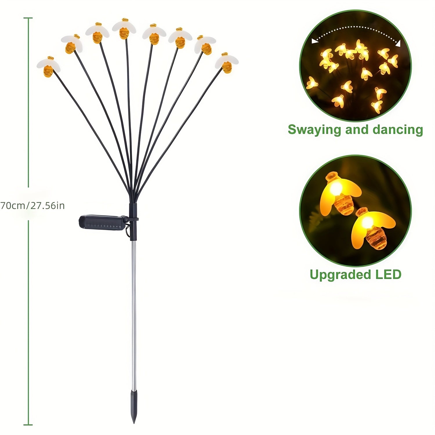 1PC Solar Bee Light Outdoor 8-Head Bee Solar Light Suitable for Garden Path Fence Courtyard Patio Walkway Decorative Lighting Perfect for Outdoor and Holiday Decoration