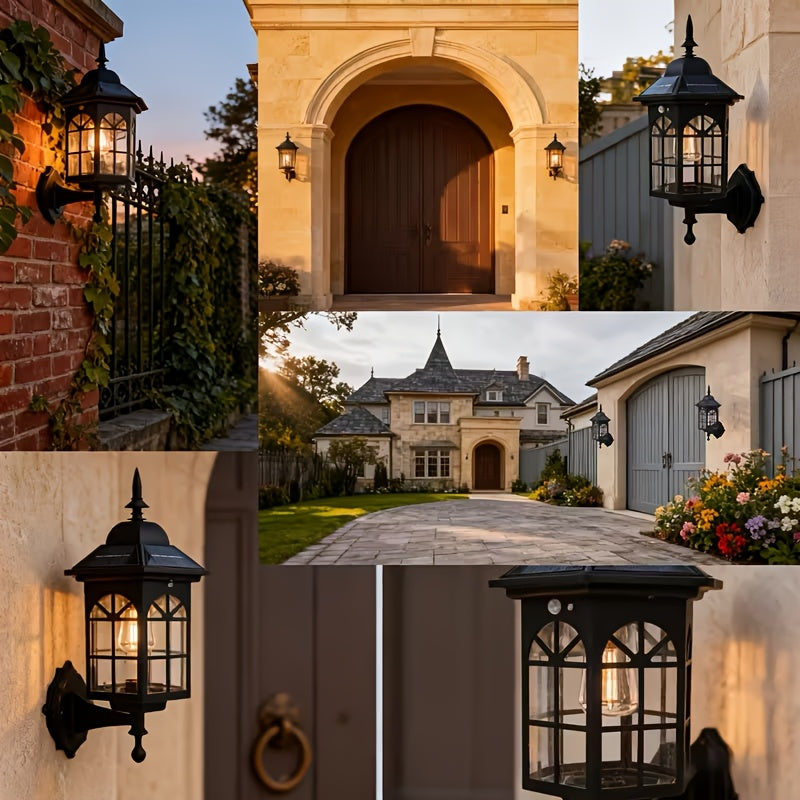 2PCS Vintage Solar Outdoor Wall Light Waterproof Courtyard Decorative LED Tungsten Alloy Wall Light, Suitable for Garden, Courtyard and Porch, Tungsten Filament Light, Outdoor Garden, Street Floor Decoration, Solar Garden No Wiring Required