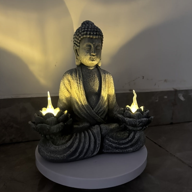 One Zen Solar Buddha Statue Garden Light, Christmas Decorative Solar Meditation Garden Buddha Statue, Courtyard Lawn - Indoor/Outdoor Decoration, Perfect for Balcony, Garden, Courtyard, Porch Courtyard Art Decor, Gift
