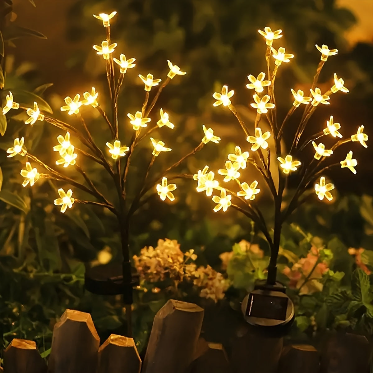 1pc/2pcs Solar Branch Cherry Blossom Light, Christmas Outdoor Courtyard Decorative Cherry Blossom LED Ground Insert Light Suitable for Garden Lawn Courtyard Patio Decoration, Path, Perfect Christmas Holiday Party Decoration Gift
