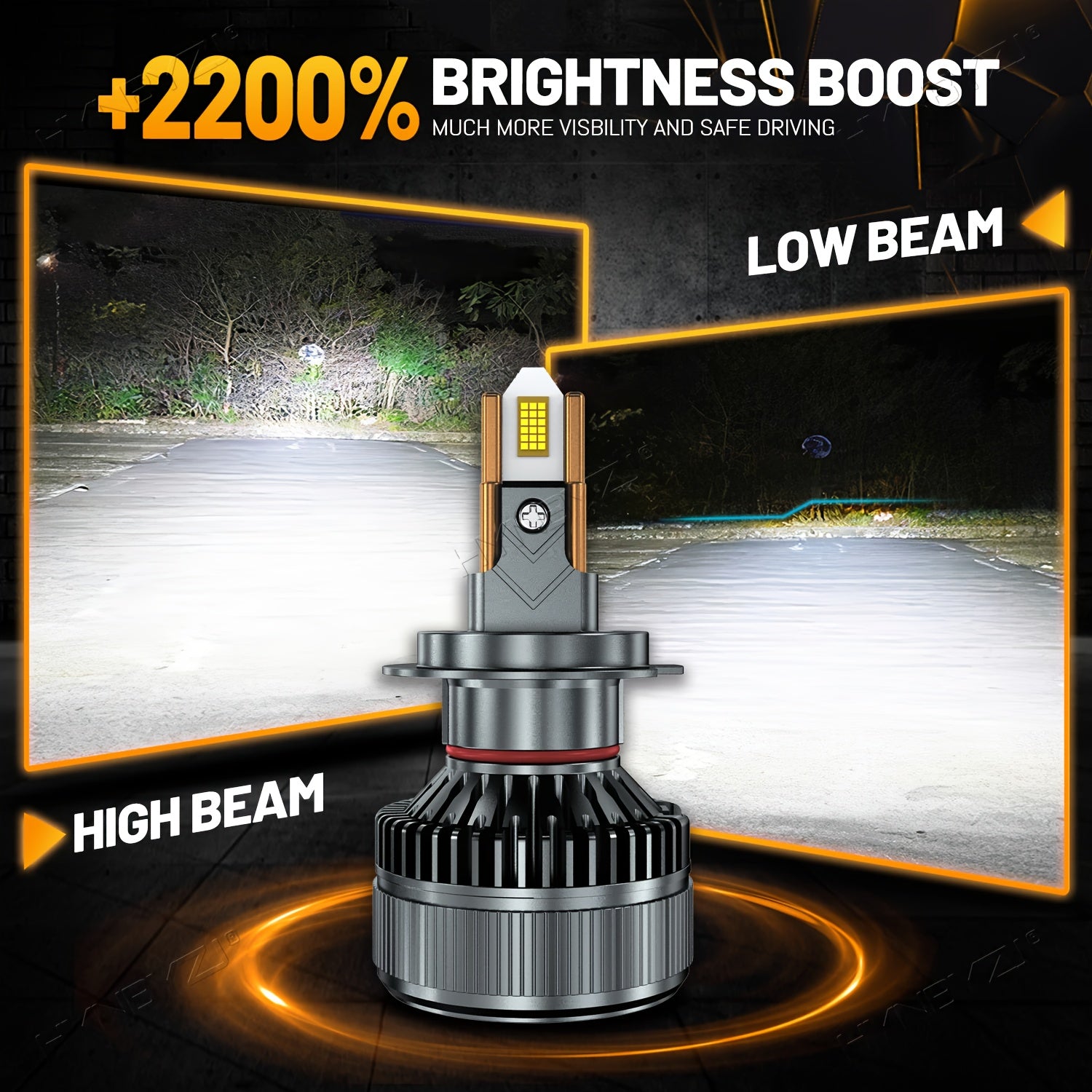 H7 H4 LED Headlight Bulbs 2-Pack, Canbus Compatible, Suitable for H1 H11 Fog Lights, Turbo Light Design, 6000K Color Temperature. Compatible with H8 H9 9005 HB3 9006 HB4 Fog Lights, for Vehicles with 12V or 24V Voltage