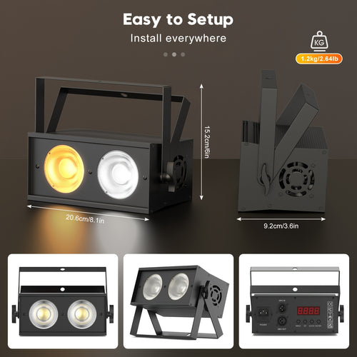 100W COB LED Par light stage light, LED Par lamp cover spotlight, 2-in-1 cool white and warm white DMX512 sound-activated uplight, suitable for events, parties, weddings, theaters, churches, concerts, dance