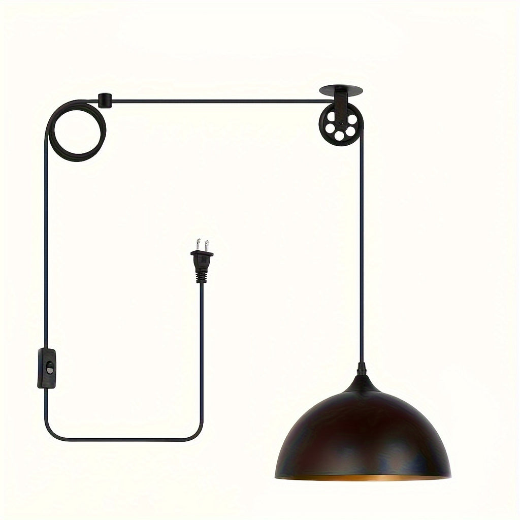 2-pack modern black and brass dome pendant light, 19.4ft cord with on/off switch, vintage metal barn pendant lamp shade, semi-flush mount installation, detachable pendant light