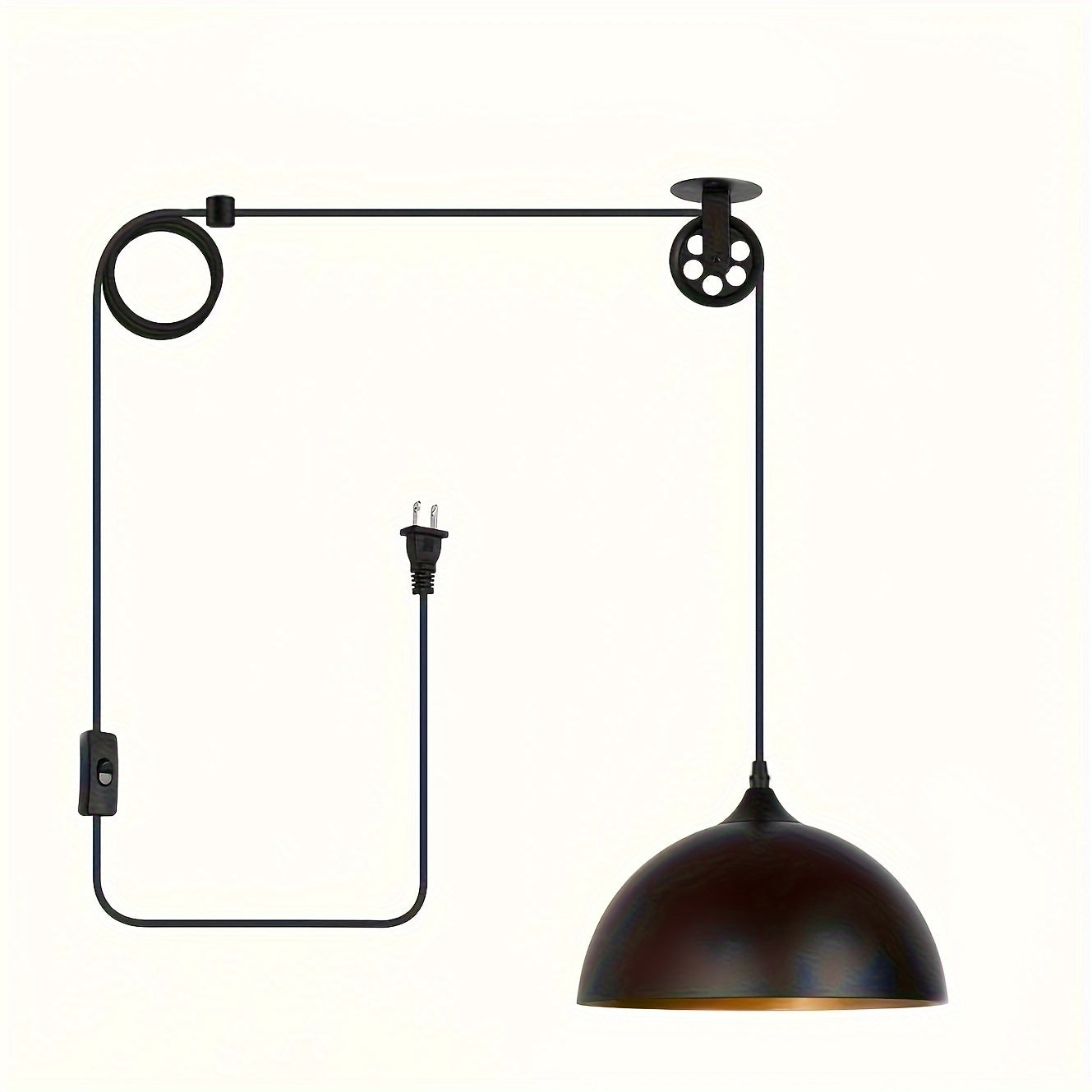 2-pack modern black and brass dome pendant light, 19.4ft cord with on/off switch, vintage metal barn pendant lamp shade, semi-flush mount installation, detachable pendant light