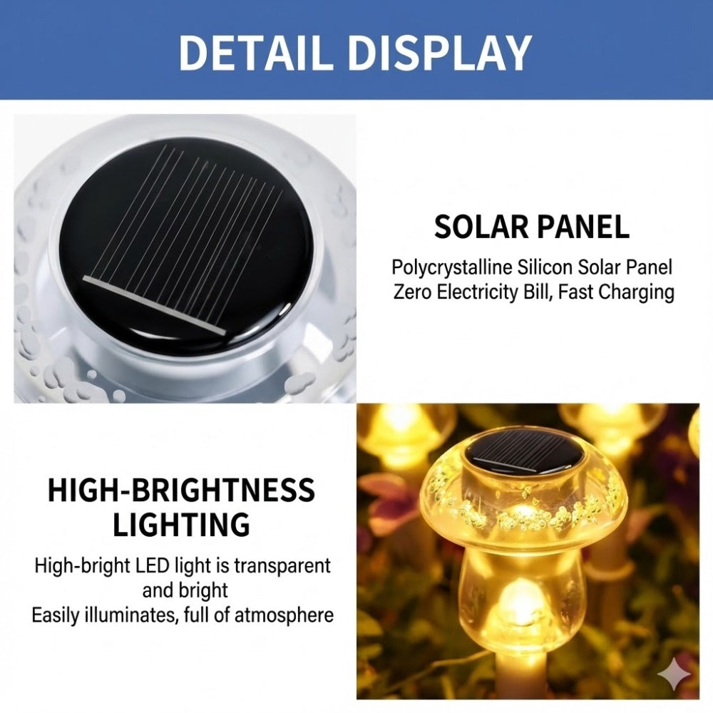 8-Pack Solar Mushroom Light | Color Changing & Warm White LED Small Path Light, Suitable for Garden, Lawn, Courtyard, Landscape, Walkway, Pathway and Backyard Decoration, IP44 Waterproof Rating, Solar Charging, Semi-Flush Mount Installation