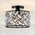 Amansur Modern Semi-Flush Mount Crystal Black Frame Ceiling Light - Semi-Recessed Installation, Suitable for Kitchen, Living Room, Bathroom, Entryway - Controller Sold Separately