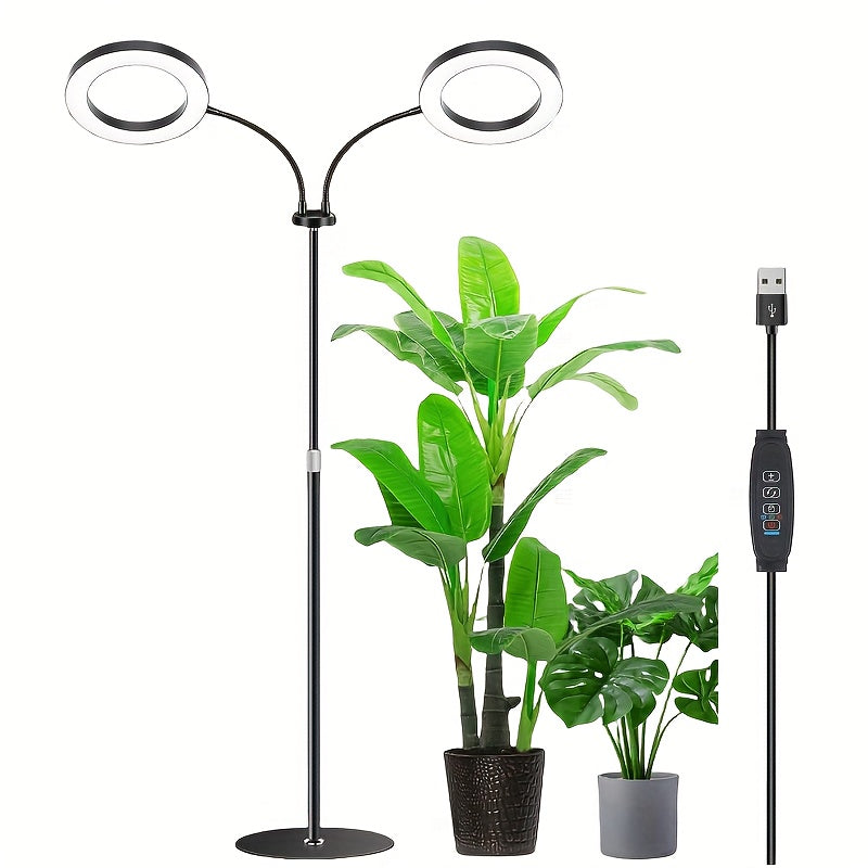 Large Indoor LED Winter Plant Grow Light, USB Powered, 72 Full Spectrum LED Beads, Adjustable Stand, 66.93in Tall with Base, 5 Dimming Levels, Blue/Red/White/Warm White Optional, 3/9/12H Timer, Suitable for Seedlings & Succulents