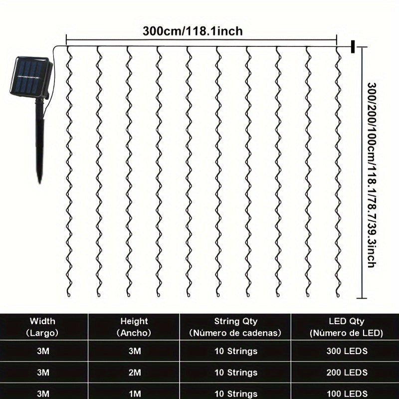 太阳能窗帘灯 LED户外8种灯光模式银线仙女灯 100/200/300灯珠圣诞串灯花环婚庆串灯庭院花园阳台派对装饰万圣节装饰圣诞装饰