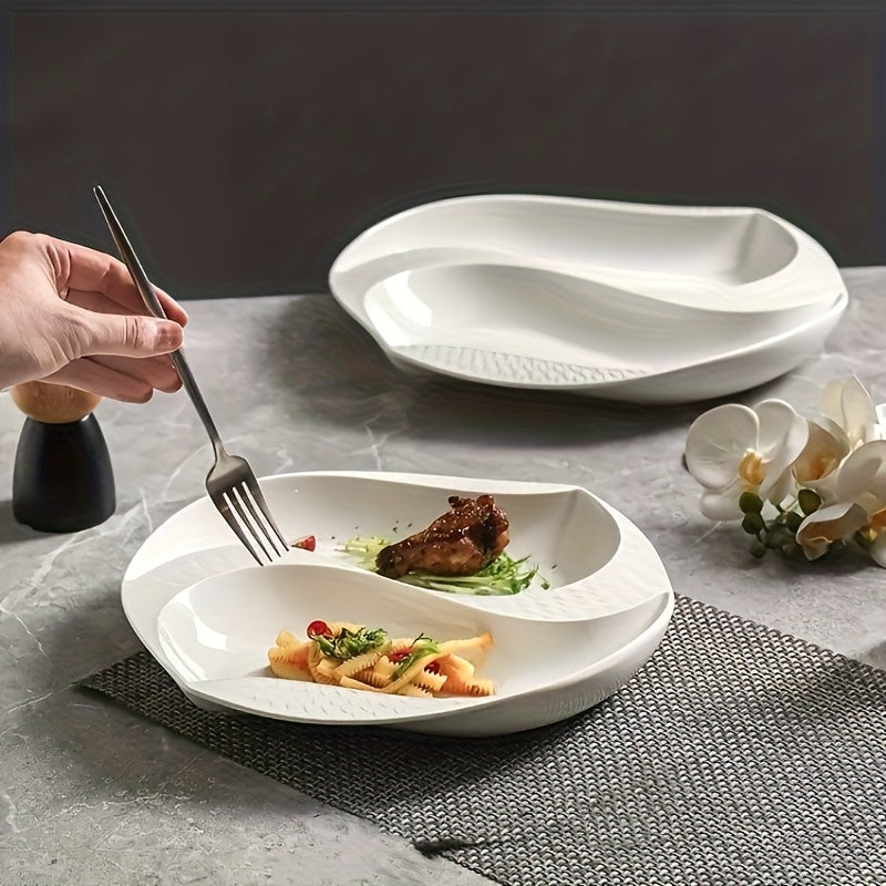 10.5 Inch / 12 Inch, Large Creative Divided Ceramic Plate, Perfect for Restaurant & Home Use, Exquisite Kitchenware & Tableware, Western Dinner Plate, Artistic Concept Dish Tableware