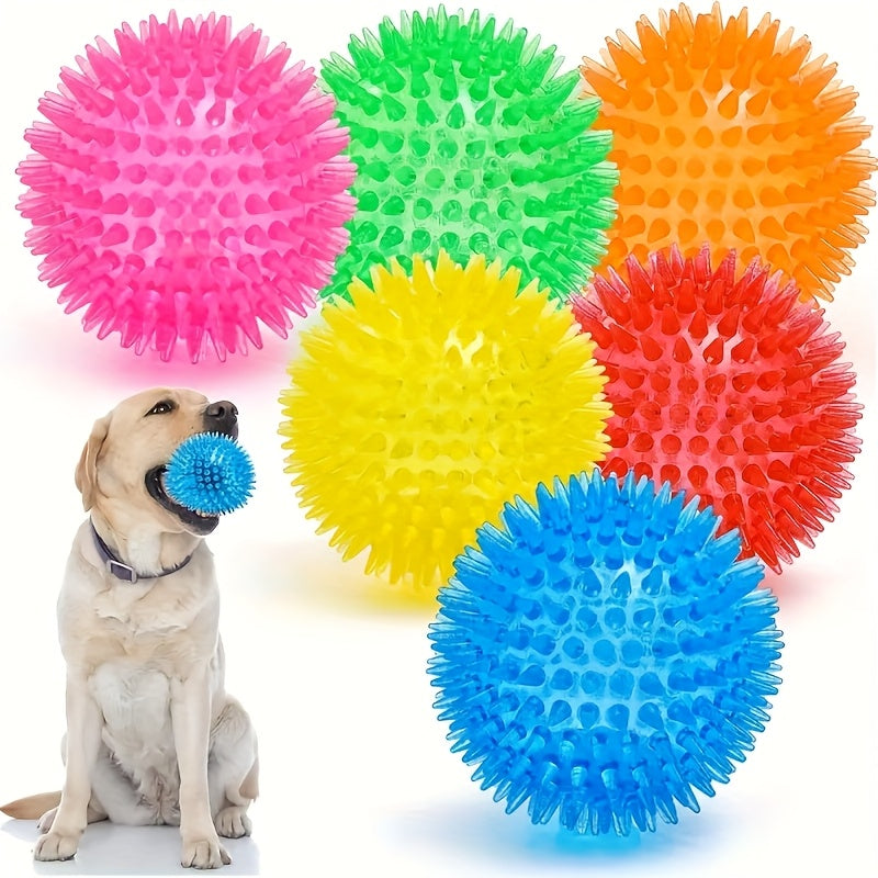 3个/装耐用尖刺狗咬球 - 无毒塑料橡胶狗玩具球，适合所有犬种，几何图案，促进牙齿健康，适合强力咀嚼者