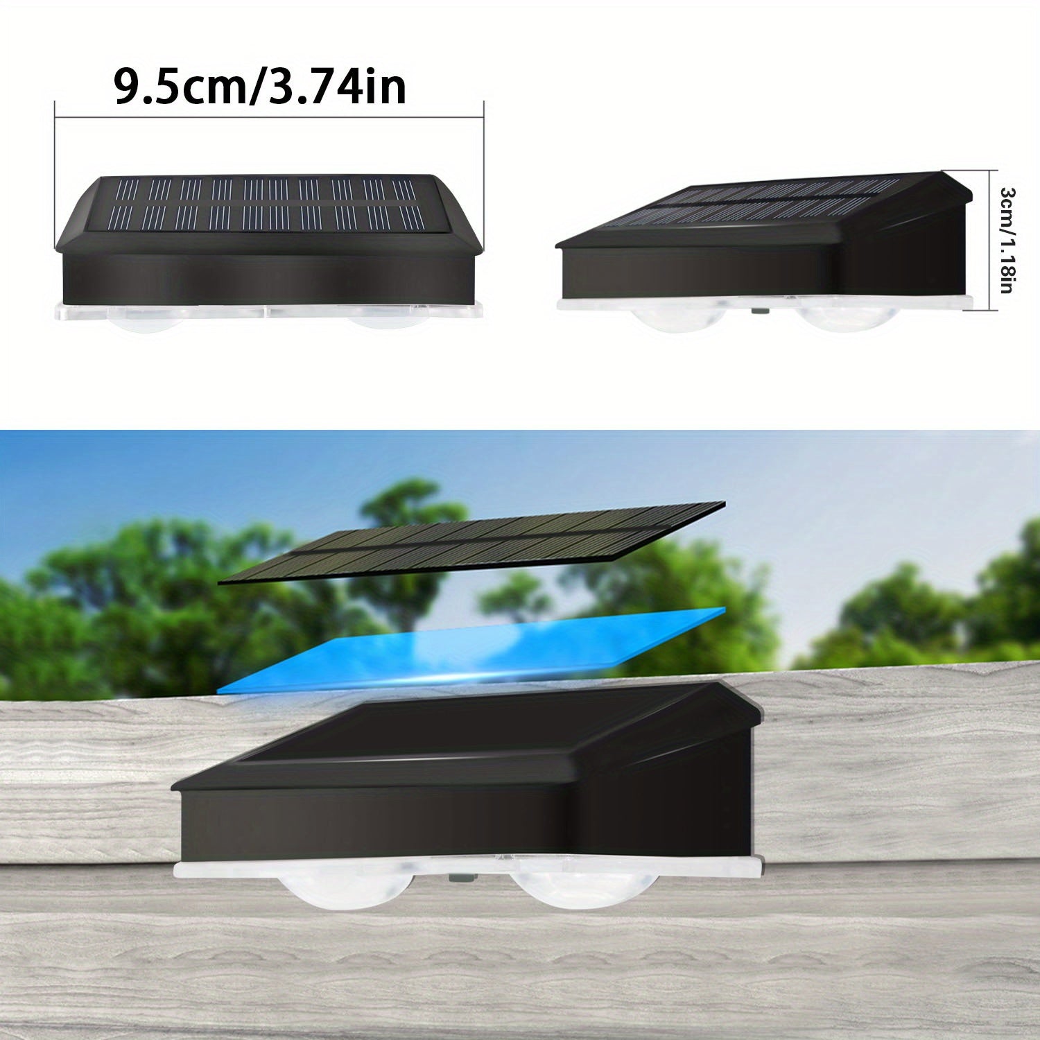 2 LED Beads / Solar Exterior Wall Light / Solar Wall Light / Outdoor Solar Lighting, Solar Outdoor Wall Washer Light, Double-Head Wall Light, Solar Charging, Semi-Flush Mount Installation, Soft Light Non-Dazzling, Solar Automatic Charging