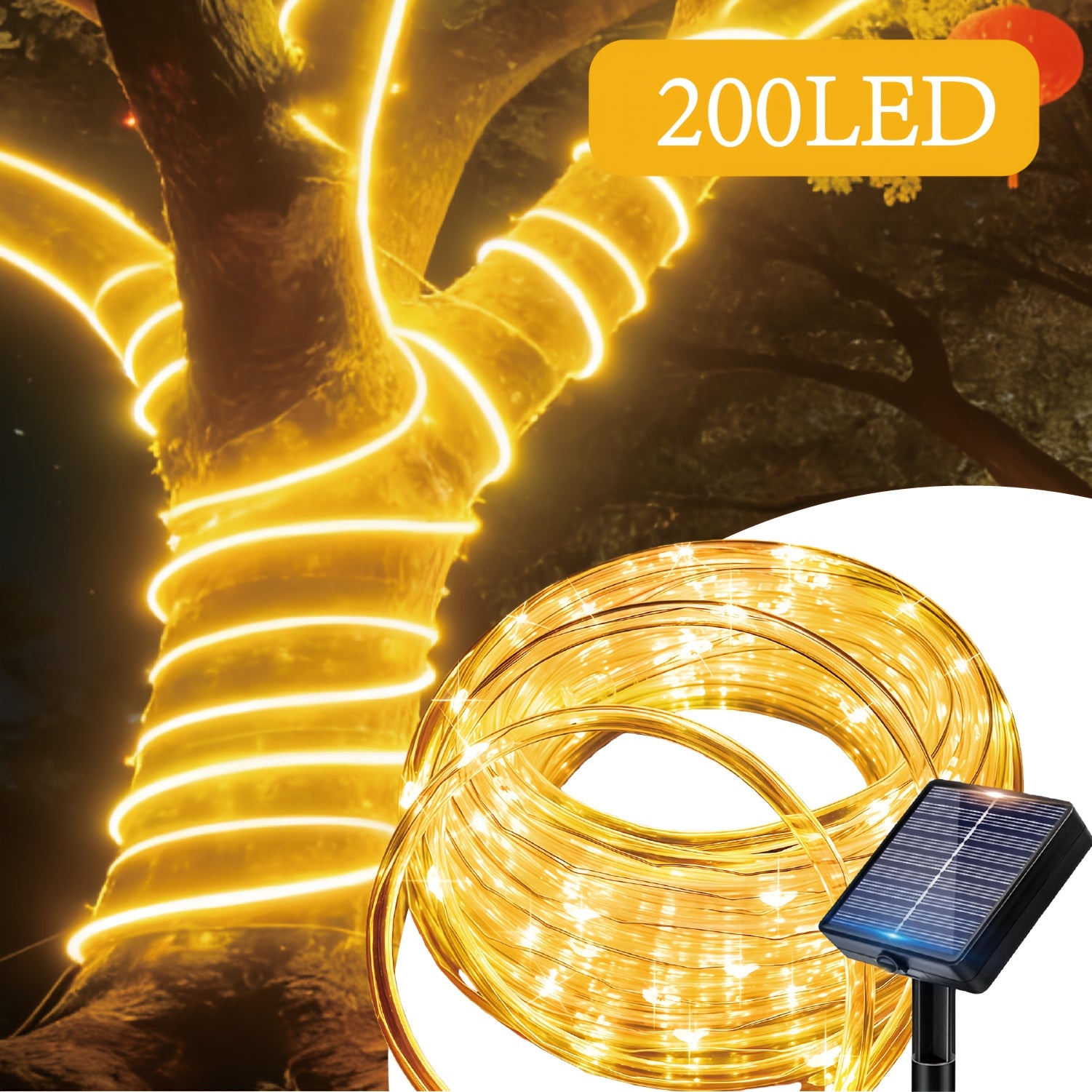 1pc solar tube light, 50/100/200/300 LED fairy flexible hose string light, 12 lighting modes, suitable for porches, courtyards, paths, fences, pools, parties, Christmas decoration