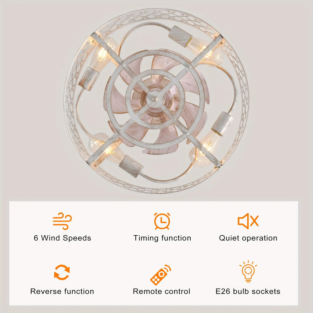 Qcyuui 20 Inch Ceiling Fan with Light - Remote Control, Leaf Design, Farmhouse Style, White and Gold Finish, Semi-Flush Mount, Polished Metal Shade, Infrared Sensor, 110V, Ideal for Bedroom & Dining Room