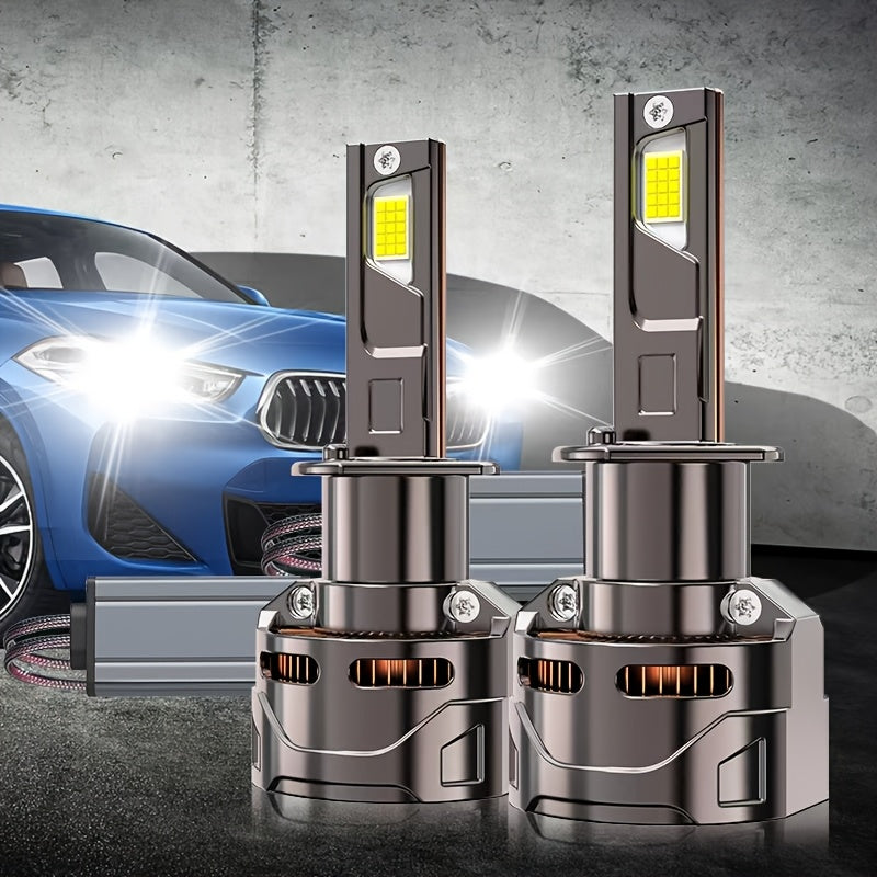 2Pcs LED Car Headlight Bulbs, 7500K White, High Beam and Low Beam, Bright Chips, 12/24V, Aluminum, Plug-and-Play, with External Driver Can, Compatible with H4 H7 H11 H9 9005 HB3 9006 9012 Hir2 H8 HB2