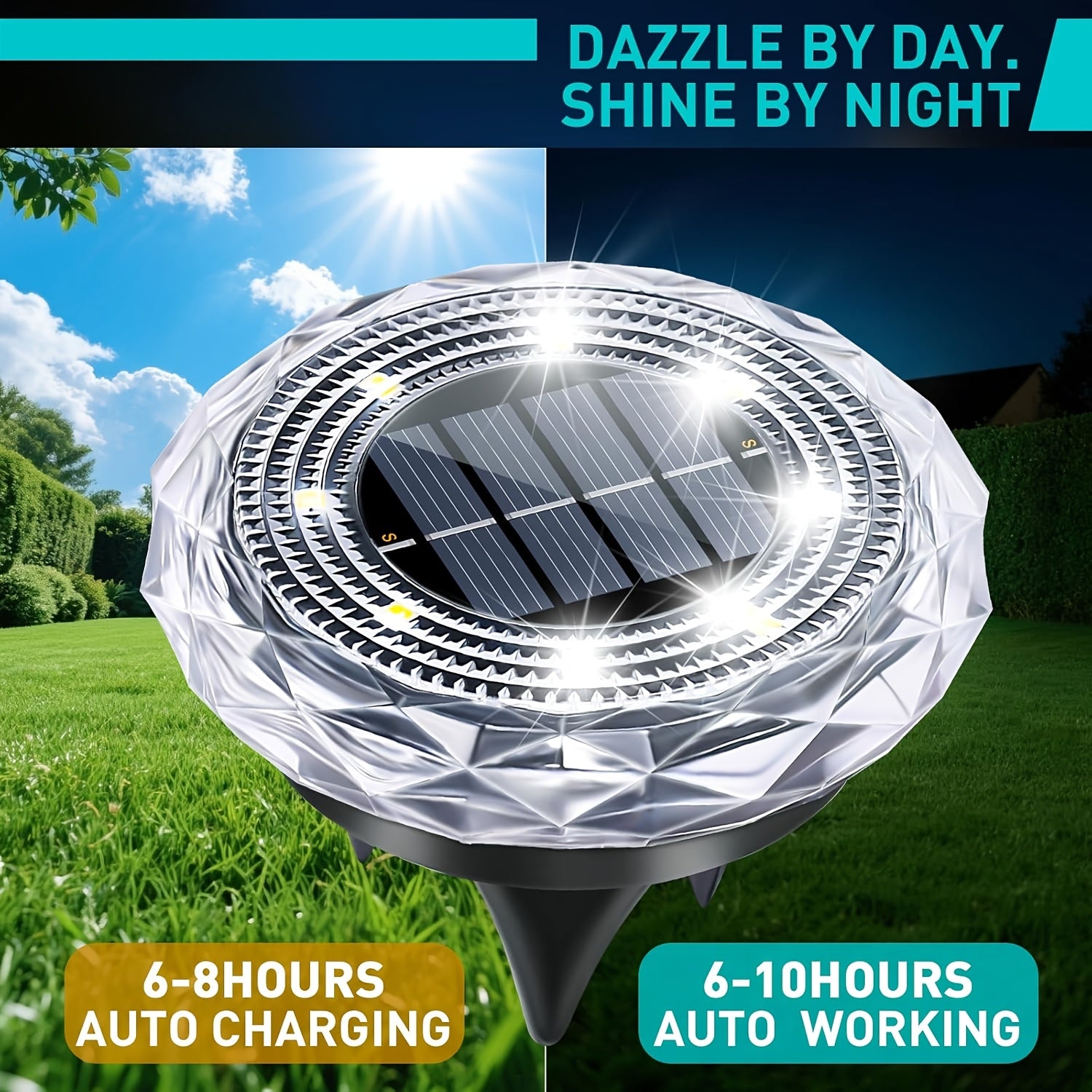 Solar Ground Light, Waterproof Outdoor Solar Light, Solar Garden Light Suitable for Courtyard, High Brightness Solar Disc Light, Recessed Landscape Lighting, Suitable for Patio, Path, Walkway, Driveway, White