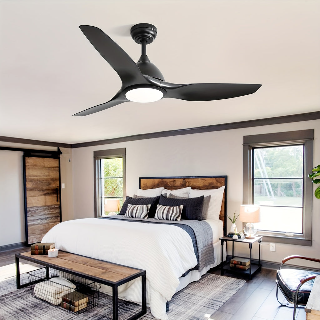 Sofucor 52-Inch Black Ceiling Fan, 3 Blades, 22W Dimmable LED Light, Memory Function, Reversible 6-Speed DC Motor, Ideal for Bedroom, Kitchen, Living Room