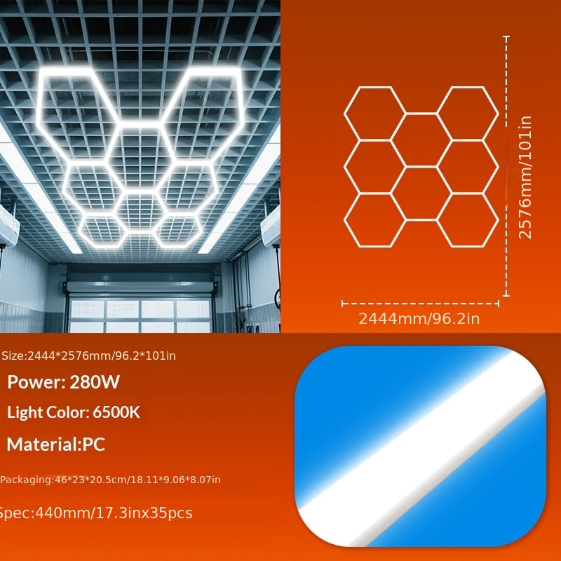 LED hexagonal garage light, home ceiling light, shop lighting honeycomb light, ultra-bright easy installation ceiling LED tube AC85-265V, suitable for living room, garage, gym, dance hall, laundry room, studio, shopping mall