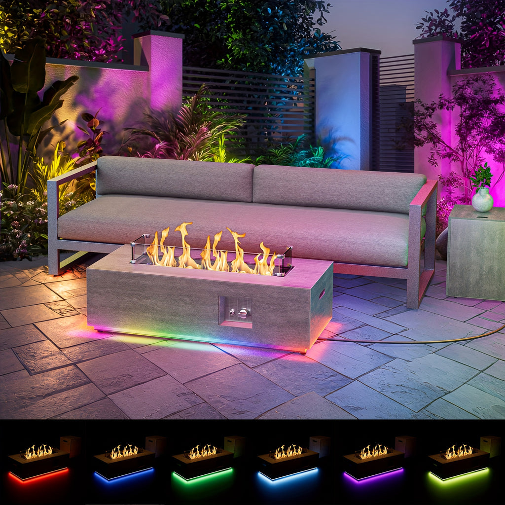 42-Inch Propane Fire Pit, 50,000 BTU Fire Pit Table, Outdoor Patio Rectangular Propane Fire Pit, Smokeless Heating Table