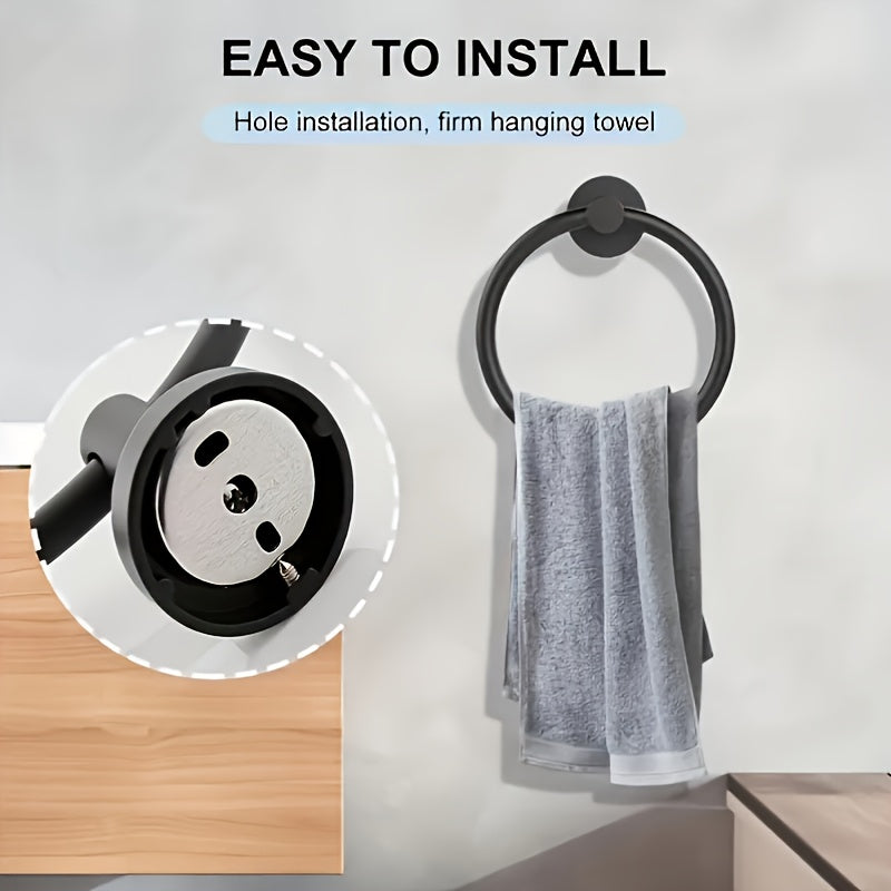 2PCS Stylish Bathroom Accessory Set - Stainless Steel Towel Ring & Toilet Paper Holder Set, Wall Mount Bathtub Accessories, Includes Tissue Holder & Round Towel Ring, Christmas Gift