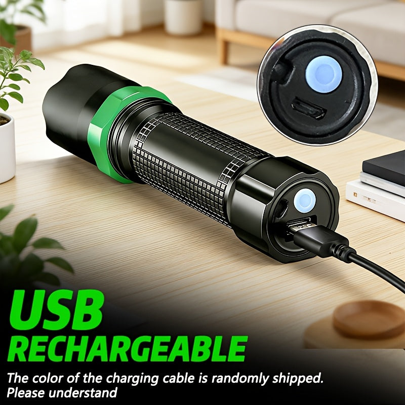1PC Portable Green Flashlight Bright USB Rechargeable Night Walking Torch Multifunctional Emergency Light for Fishing Machine Detection Fluorescent Leak Detection Rescue Signal Identification Emergency Lighting