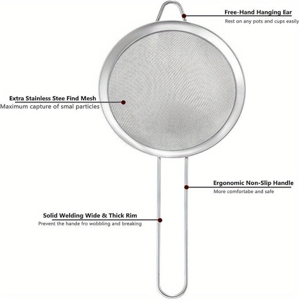 Fine Mini Mesh Strainer, Stainless Steel Small Sieve with Handle, Ideal for Cocktail, Tea, Coffee, Juice, Durable Food Filter, No Electricity Required, Perfect for Home and Professional Chefs