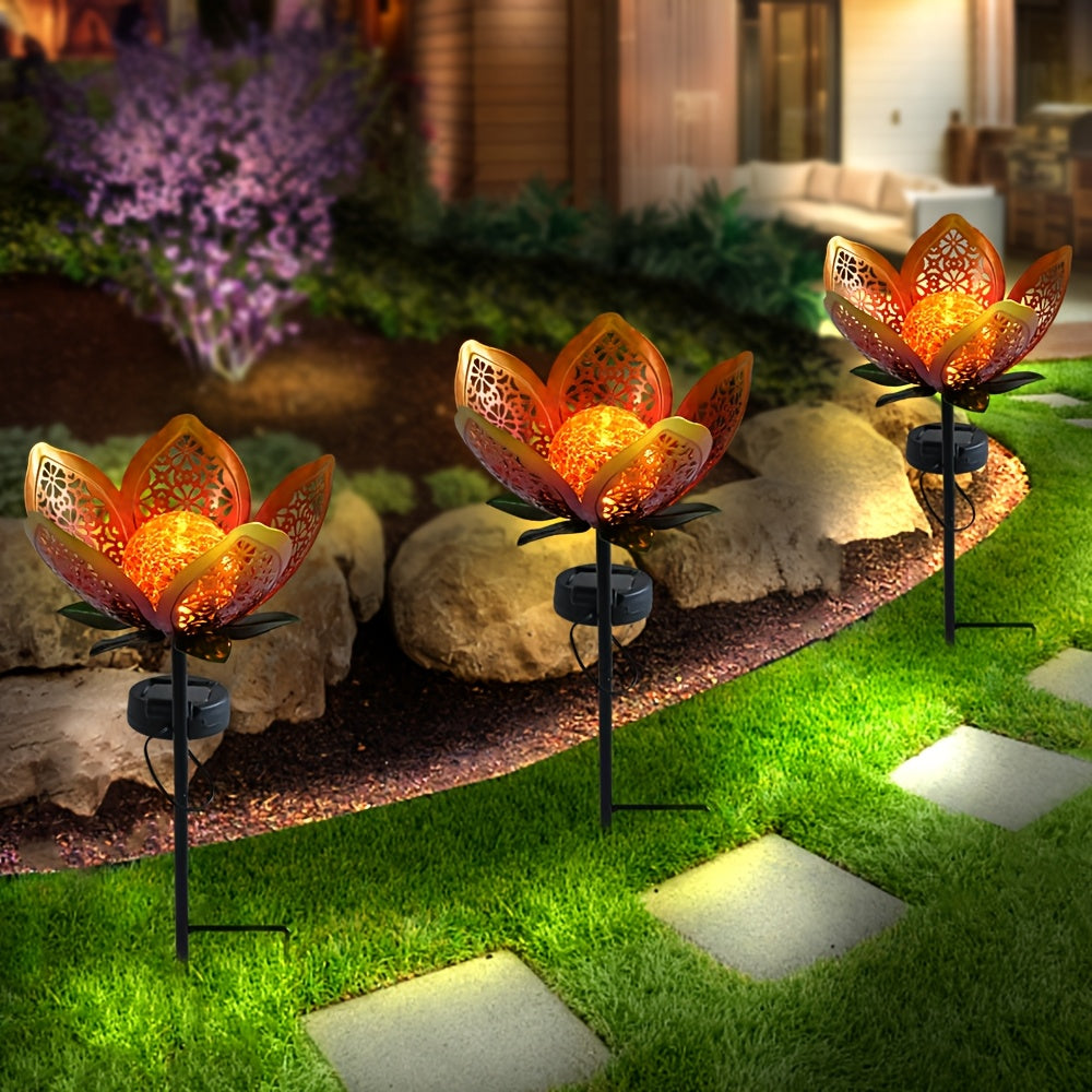 2/3-Piece Solar Hollow Sunflower Lawn Light - IP44 Splash-Proof Waterproof, with Cracked Glass and Metal Flower Design, Suitable for Garden, Courtyard and Walkway Decoration, Solar Garden Light, Valentine's Day / Easter Decoration / Gift