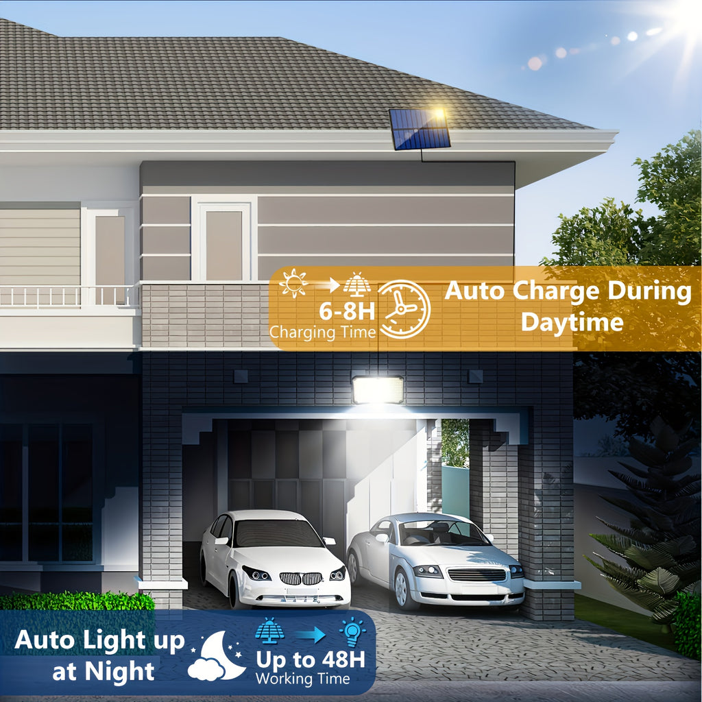 200 LED Solar Split-Type Light with Remote Control and Sensor IP65 Outdoor Landscape Light Separate Panel Security Floodlight for Garden Courtyard - 2 Pack