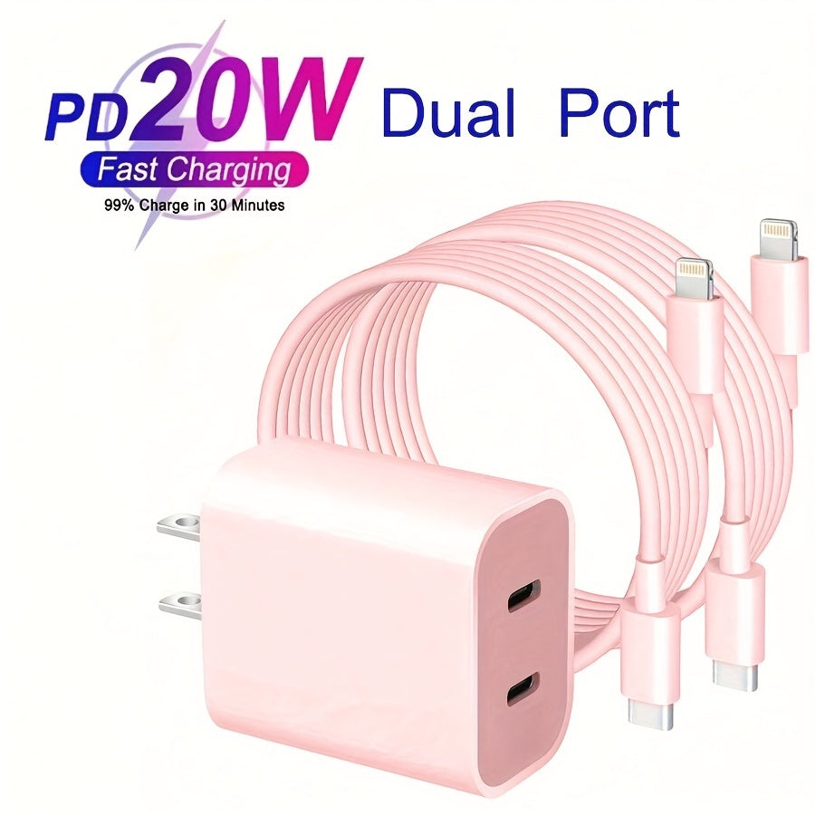 Ultra Fast Charger, (20W+20W) Dual Port USB C Wall Charger Plug Travel Charger Fast Charging+Type-C 6-foot Cable, Suitable for iPhone 14 Pro Max/Pro/Plus/Mini/iPad&More
