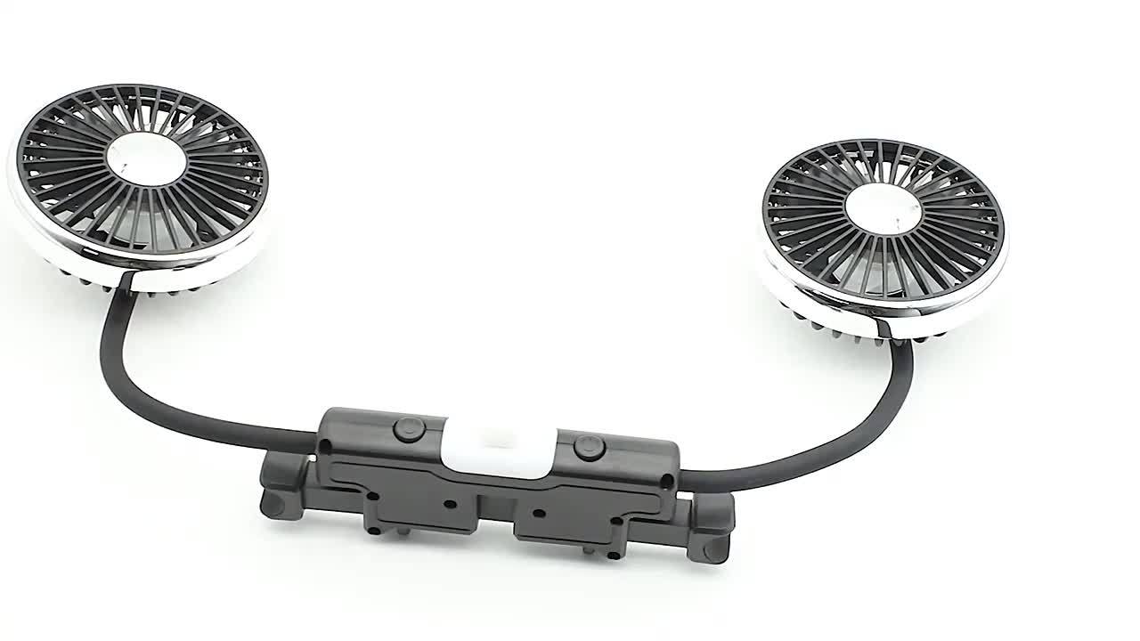 Car Rear Seat USB Cooling Fan with Two Independent Rotatable Heads, 360° Rotation, Ultra Quiet Ventilation, Designed for Sedan, SUV, RV and Truck