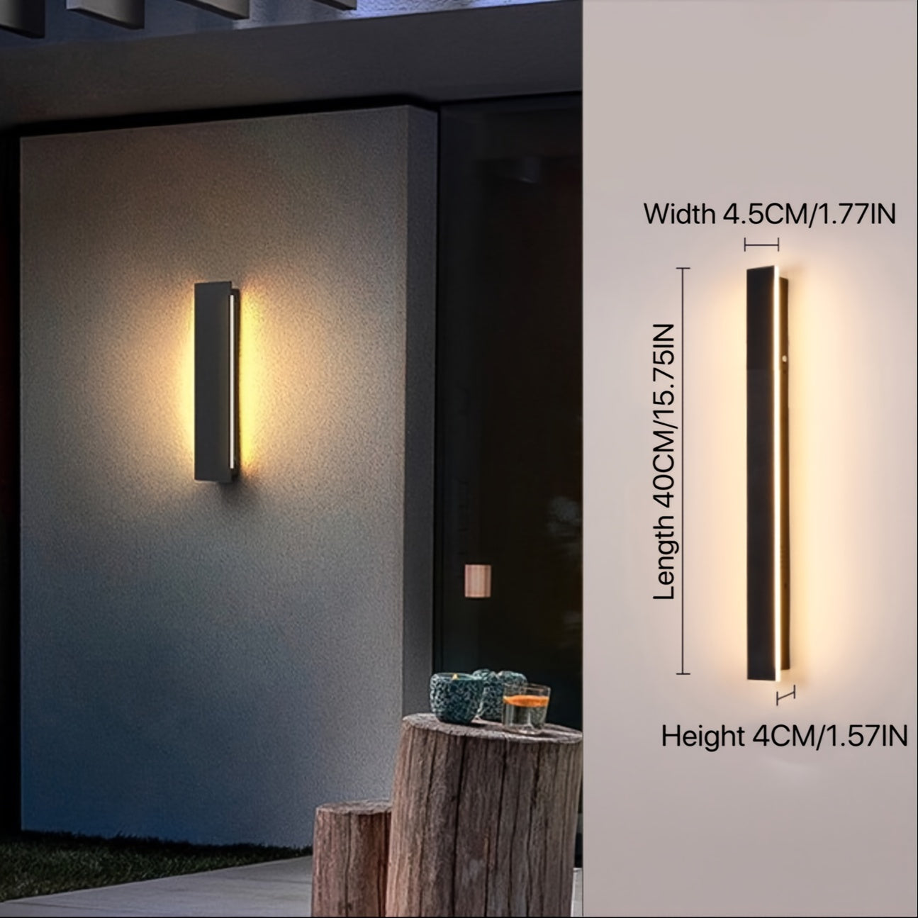 1-Piece 15.75/23.62/39.37 Inch Warm White Outdoor Long Wall Light, Modern Black LED Wall Light, Indoor Bar Wall Light, 8/12/20W Modern Outdoor Wall Light Fixture, Suitable for Living Room, Porch, Garage Door, Courtyard