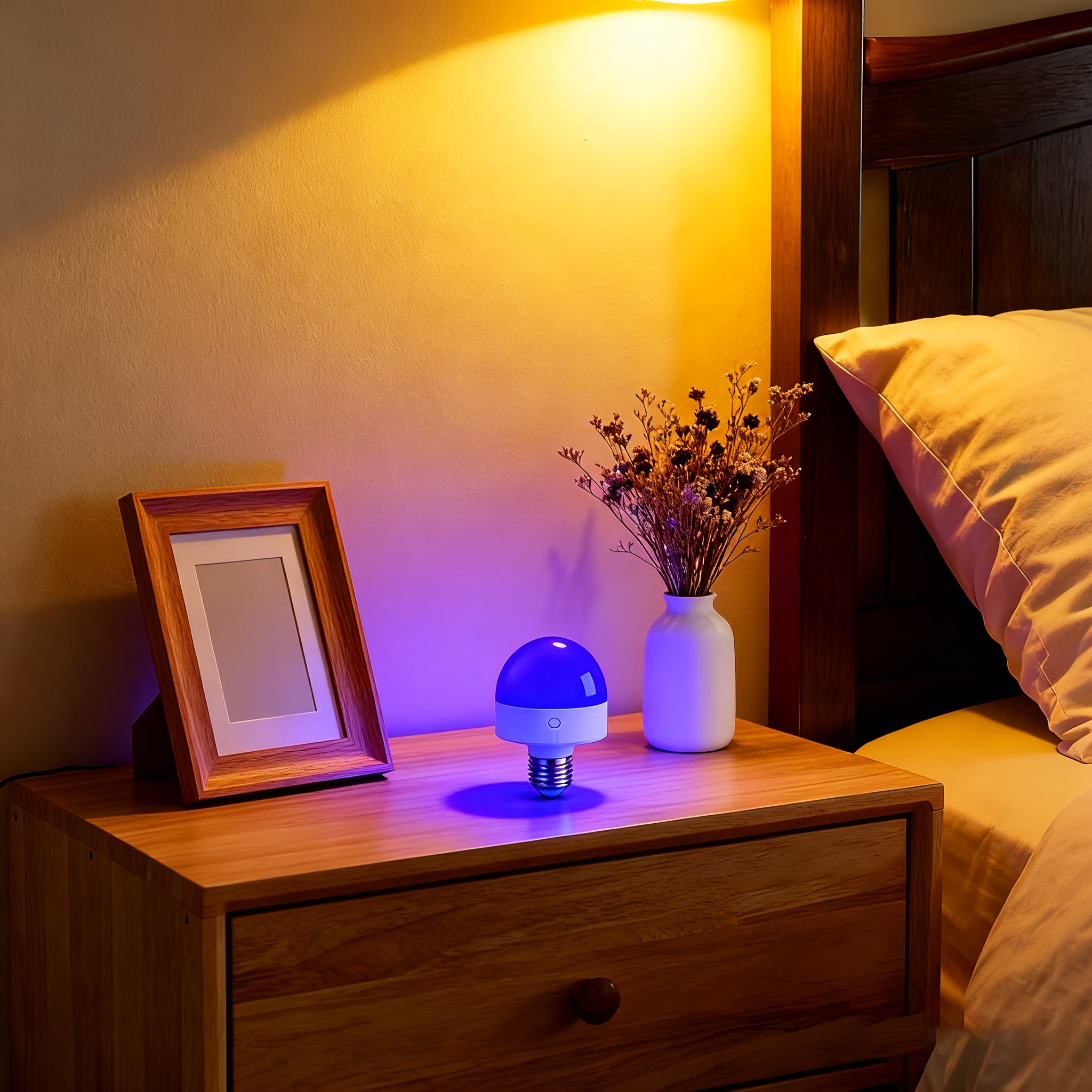 Single remote control rechargeable smart LED light, with E26/E27 base, supports USB charging, provides adjustable color temperature and brightness, very suitable for use in living rooms and bedrooms, can be used as a ceiling light