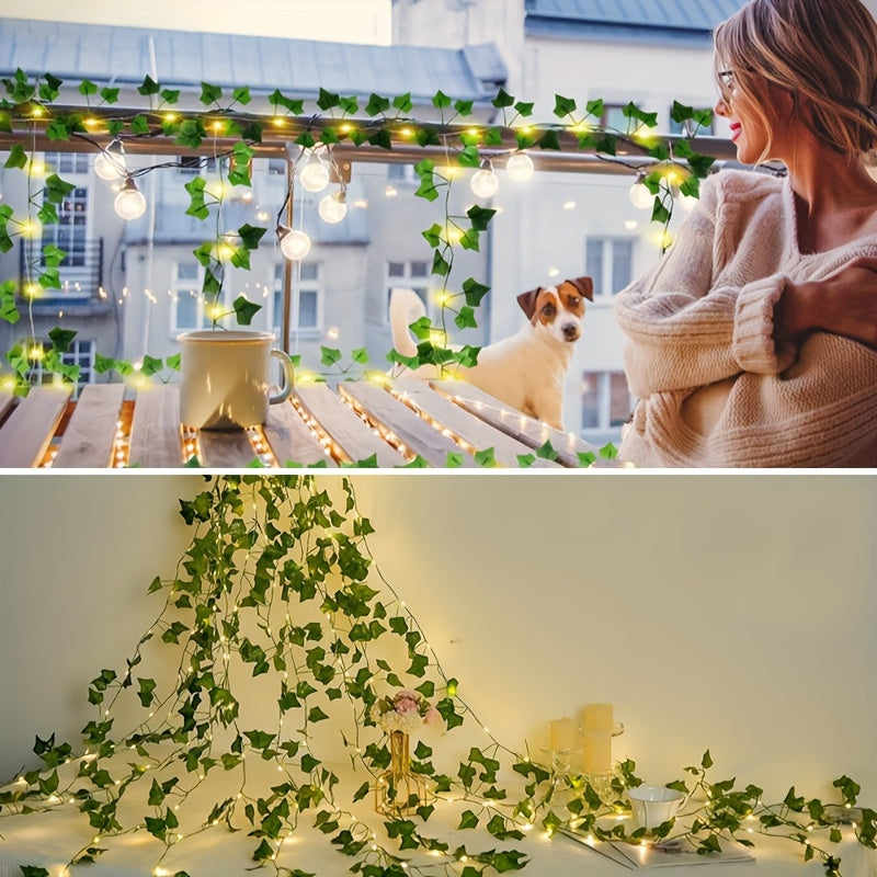 1pc新款锂电太阳能仙女灯，50/100 LED 人造常春藤仙女串灯，具有 8 种照明模式，非常适合户外花园、墙壁、阳台、栅栏、树、婚礼、派对、餐厅装饰