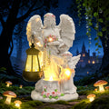OTDECOR 1-Piece Angel Lantern Outdoor Statue, Flower-Decorated Winged Angel Outdoor Tabletop Decoration, Soft Warm Light Angel Ornament Outdoor Tabletop Accessory, Quiet Patio Garden Outdoor Decor Outdoor Tabletop Statue