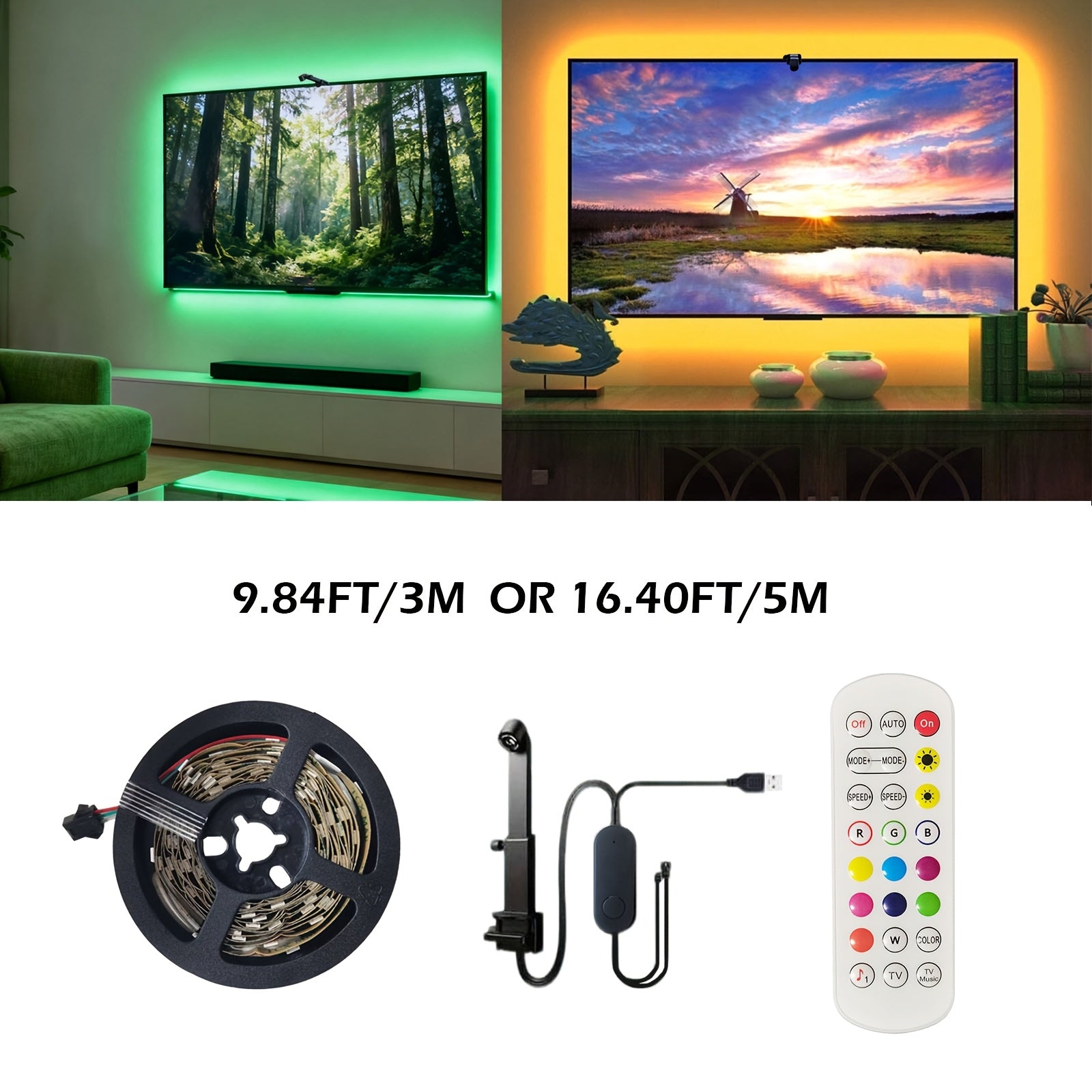 1PC 5V USB 灯带，AR 色彩传感。电视背景客厅氛围灯。家庭影院，游戏室装饰灯条。新年，情人节 圣诞派个氛围装饰灯带