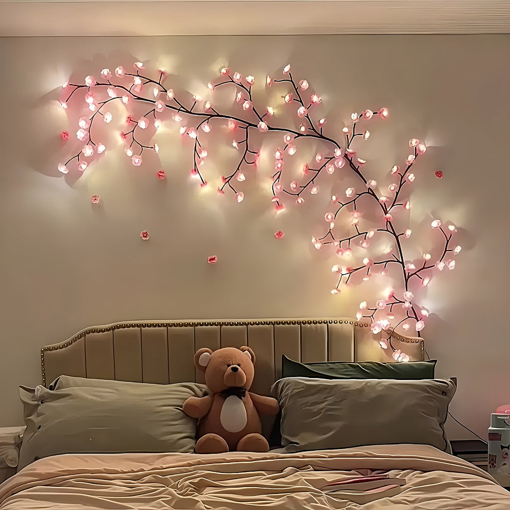 1件 72LEDS/96LEDS/144LEDS樱花藤条灯，发光的樱花树枝灯，可弯曲的樱花藤蔓灯，LED树枝灯，8种闪烁模式，USB供电，DIY，室内氛围装饰灯，适用于卧室，客厅，墙壁，派对，节日，婚礼等氛围装饰，室内灯串，节日装饰灯