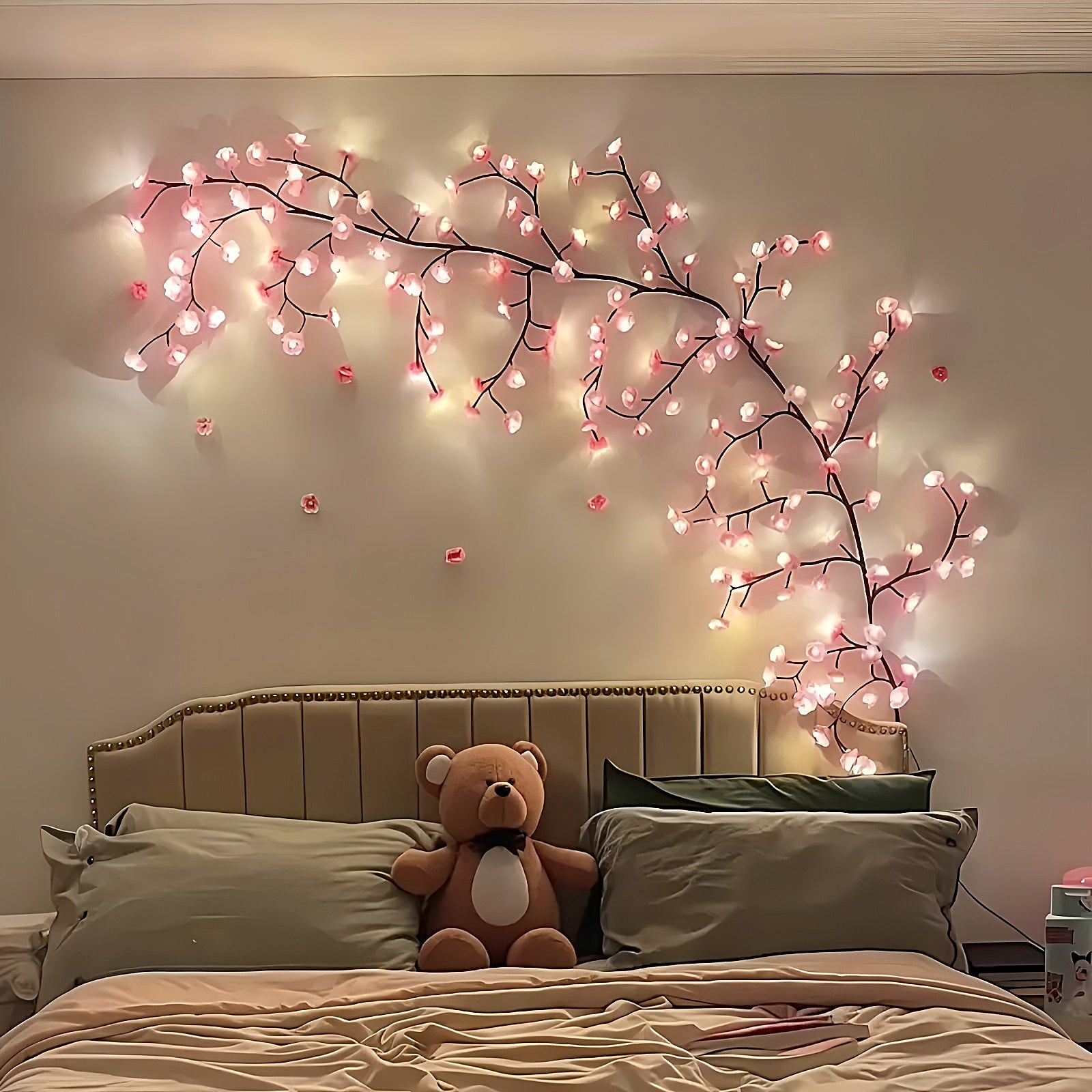 1件 72LEDS/96LEDS/144LEDS樱花藤条灯，发光的樱花树枝灯，可弯曲的樱花藤蔓灯，LED树枝灯，8种闪烁模式，USB供电，DIY，室内氛围装饰灯，适用于卧室，客厅，墙壁，派对，节日，婚礼等氛围装饰，室内灯串，节日装饰灯