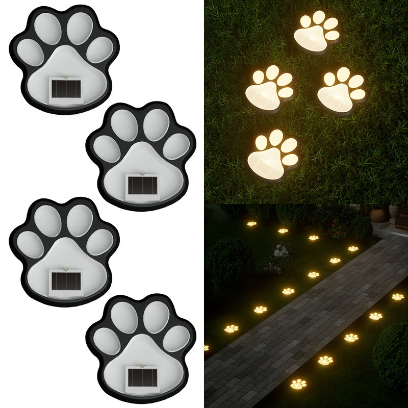4 Pack Solar LED Dog Paw Path Light - Outdoor Paw Print Ground Light, Perfect for Lawn, Pathway, Garden Decoration Landscape Lighting, Cute Dog Paw Ground Light