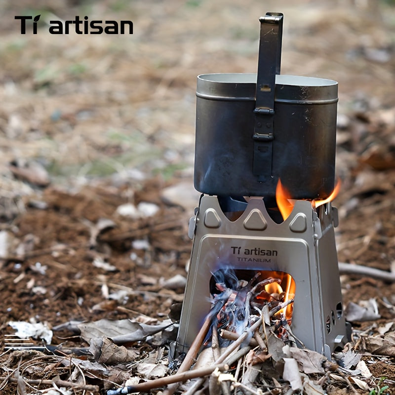 Tiartisan 1-Pack Pure Titanium Camping Stove, Detachable Portable Card Stove, Ultra-Light Multi-Functional Outdoor Survival Camping Stove with Stand (Holds Small Cookware When Assembled), Includes Storage Pouch