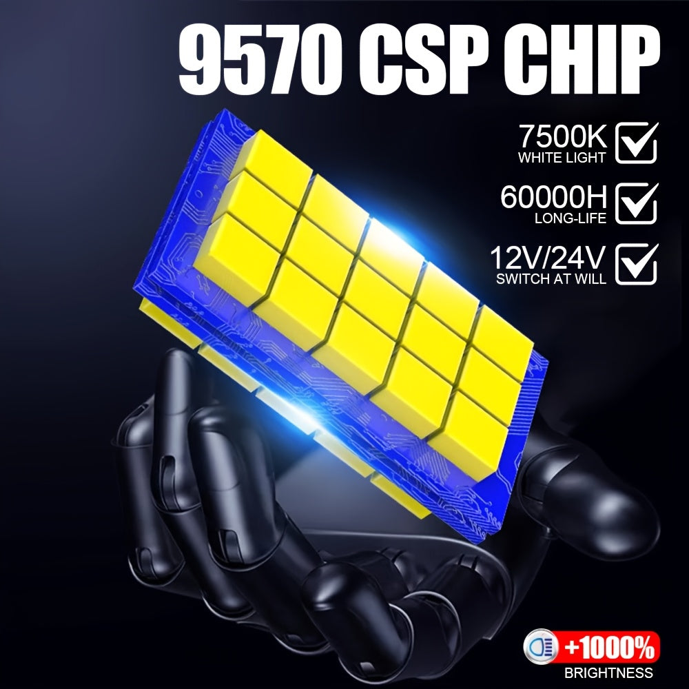 2pcs H4/9003 H7/H18 60000 Hours Ultra-Long Lifespan 58300LM LED Super Bright Front Bulbs 7500K 9006 9012/HIR2 Improves Night Driving Safety, 1000% Brightness Increase, External Driver