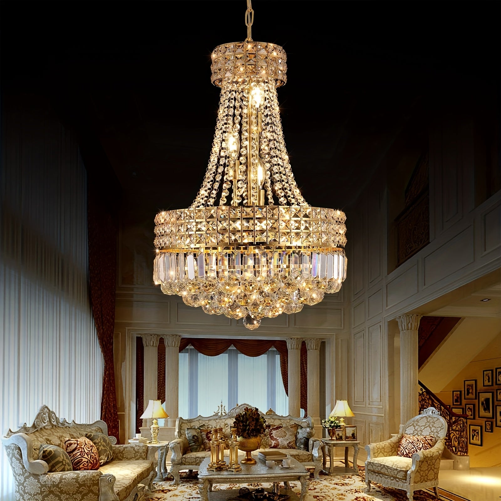 1 piece modern empire crystal chandelier, natural copper finish luxury chandelier for living room, dining room, bedroom, staircase, foyer, hallway