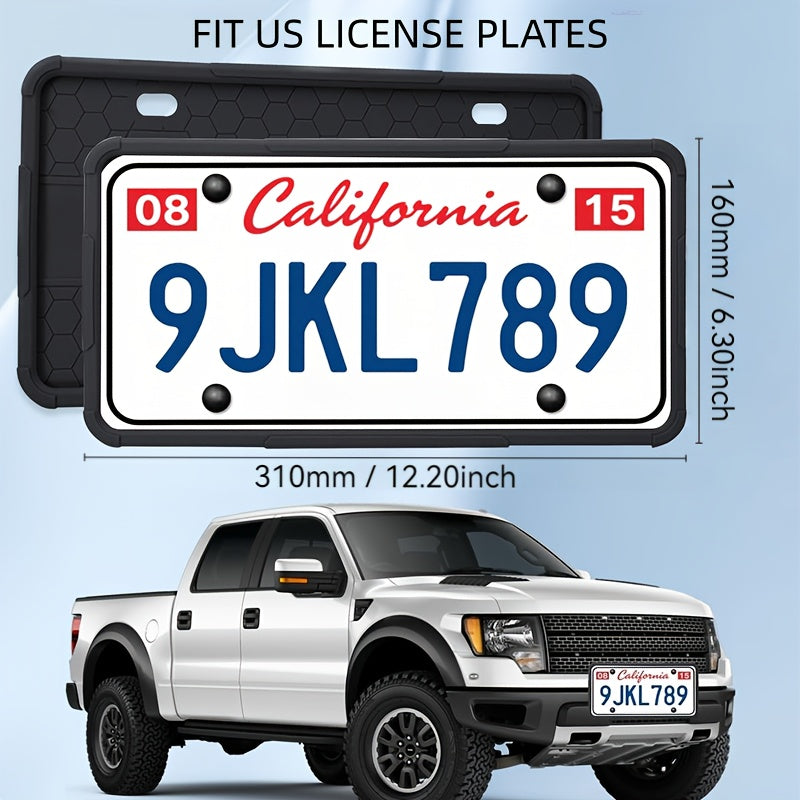2-Piece Black Silicone License Plate Frame, Car License Plate Frame Holder, Universal Front & Rear Truck Frame Protector, Silicone License Plate Frame, Includes Installation Kit Accessories, Rustproof, Shockproof, Waterproof