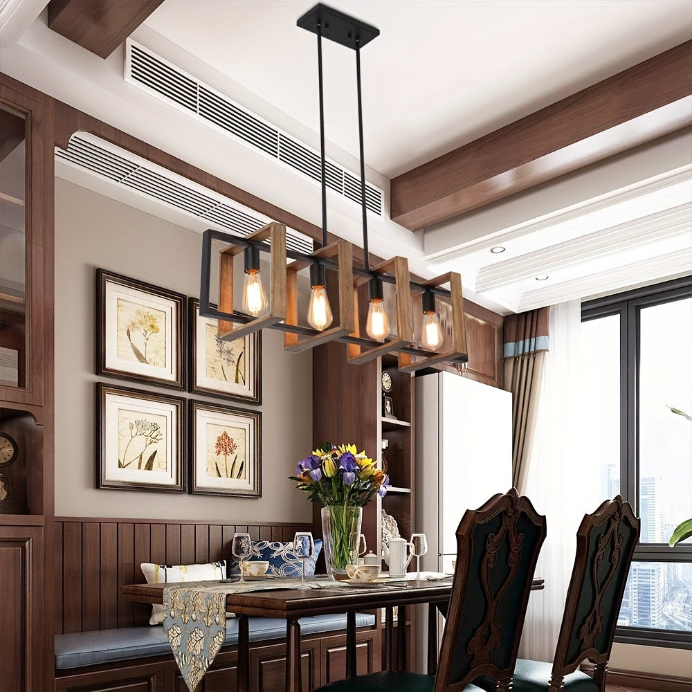 35.4-Inch Kitchen Island Lighting, 4-Light Dining Room Farmhouse Pendant Light, Black Modern Chandelier, Pool Table Light, Matte Black Metal Finish (Bulb Not Included)