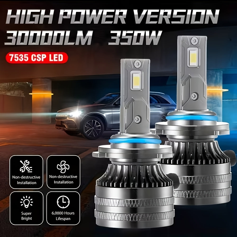 2-Pack H1 H7 H4 H11 HB3 9005 HB4 9006 9012 HIR2 Car Headlight Bulbs 30000 Lumens 350W Auto Front Headlights 12V 6500K Color Temperature