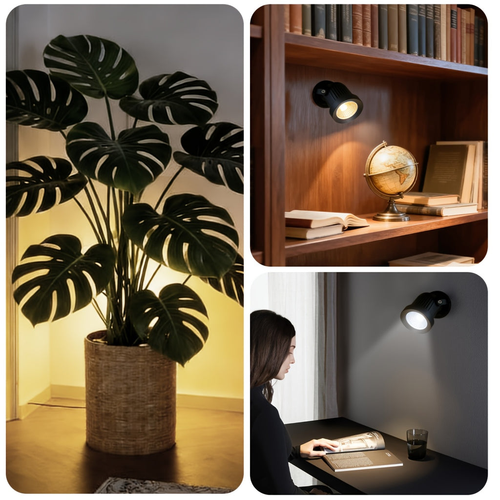 LED spotlight, indoor plant spotlight, multifunctional portable white/warm light spotlight, wall-mounted decorative light, with 59.06-inch power cord and switch, suitable for exhibitions, billboards and artwork display lighting