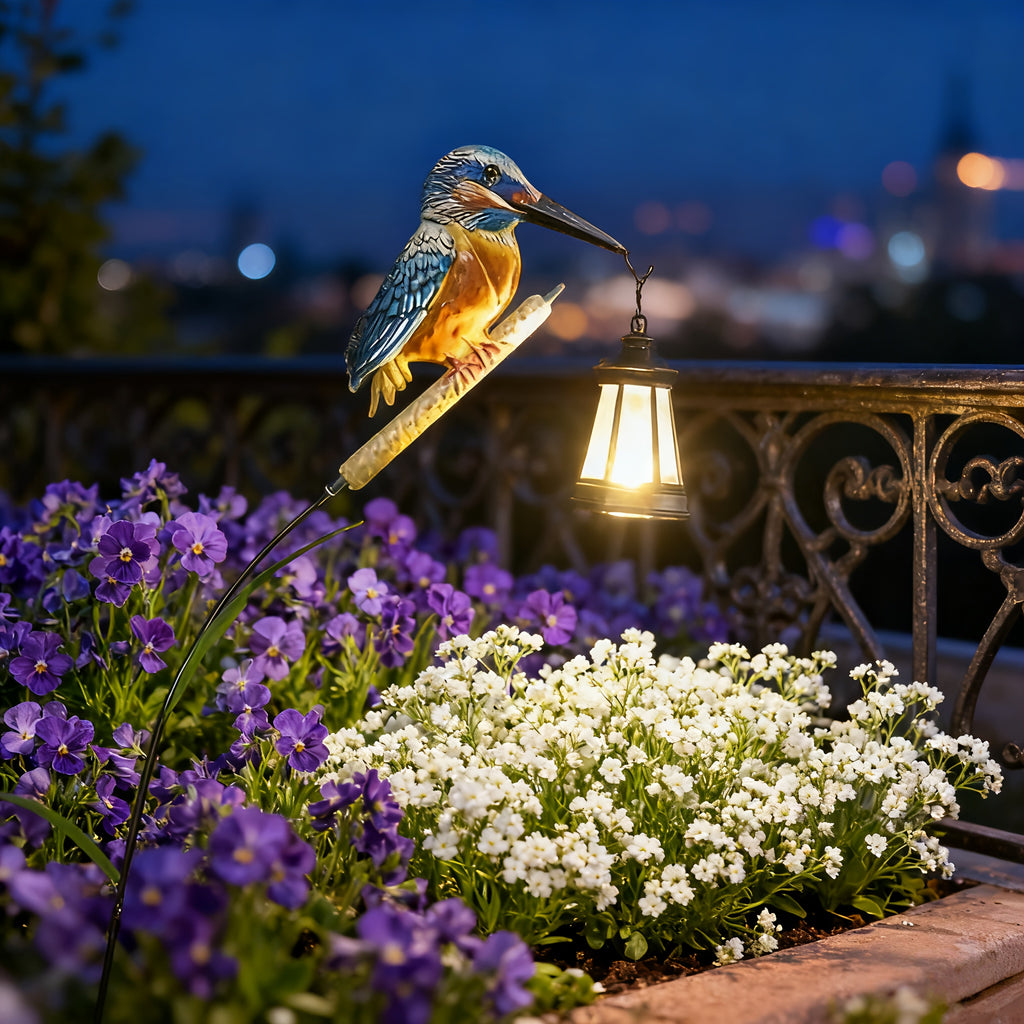 New Outdoor Solar Kingfisher Hanging Lantern Courtyard Lawn Light, Swaying Reed Design Natural and Vivid, Suitable for Garden Lawn Farm Path Courtyard Decoration, Warm White or Colorful Light, Best Holiday Gift for Family and Friends
