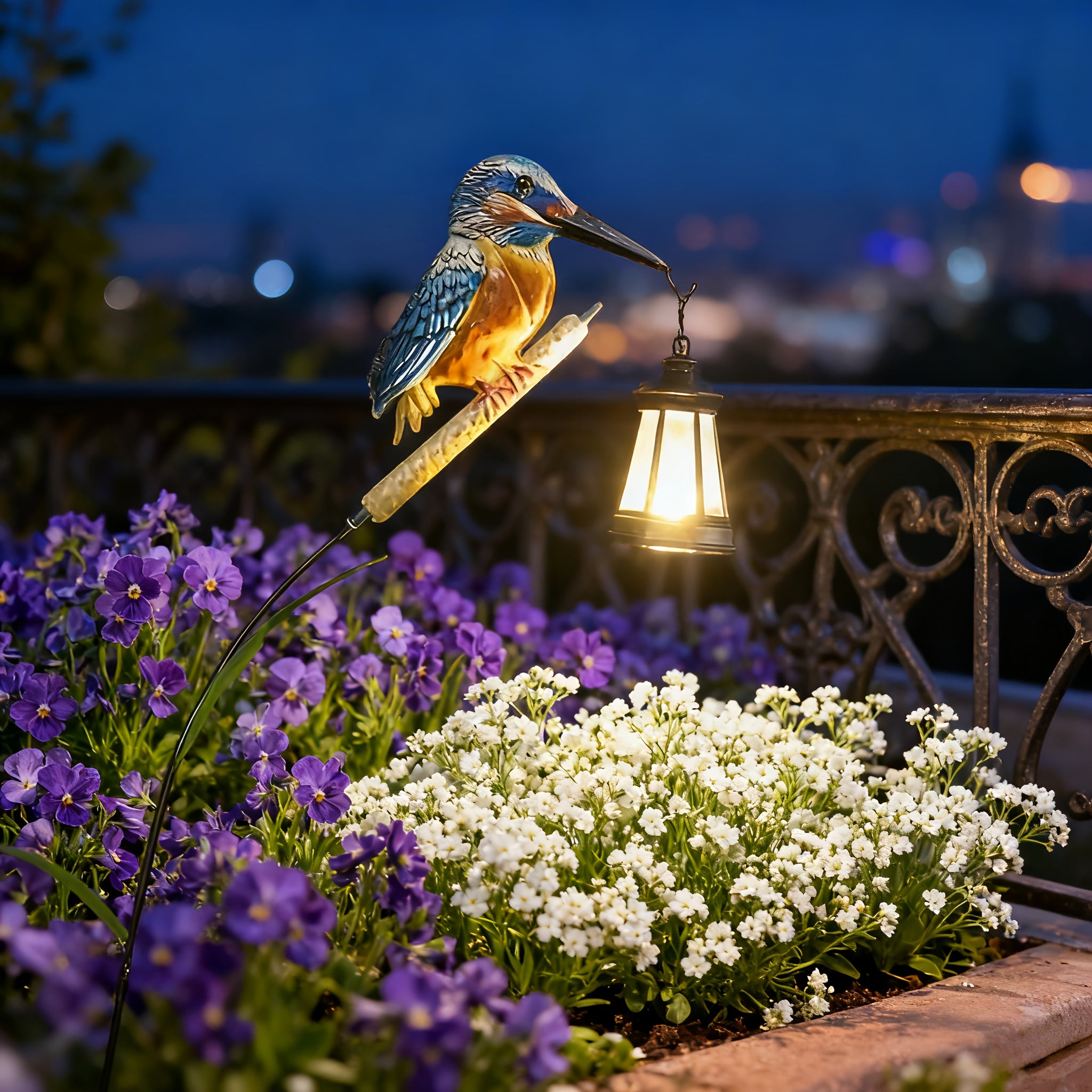 New Outdoor Solar Kingfisher Hanging Lantern Courtyard Lawn Light, Swaying Reed Design Natural and Vivid, Suitable for Garden Lawn Farm Path Courtyard Decoration, Warm White or Colorful Light, Best Holiday Gift for Family and Friends