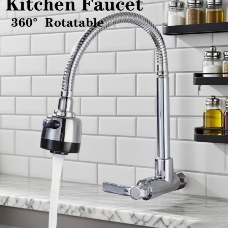 Wall Mount Pull-Out Faucet - 360° Swivel Universal Faucet for Kitchen, Bathroom & Balcony, Multi-Function Booster Anti-Splash Plated Faucet