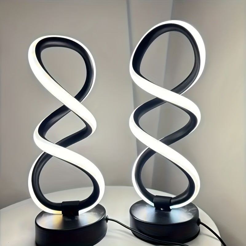 1/2-pack spiral LED table lamp, dimmable modern push-button control desk light, 10-level brightness adjustment, metal power supply, suitable for bedrooms, living rooms, offices and other indoor spaces, excellent home decoration